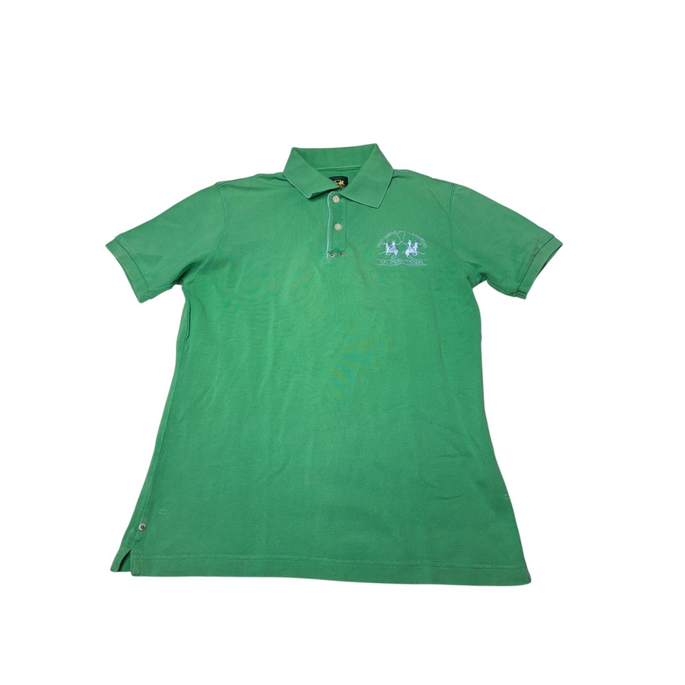 La Martina Jugador de Polo Shirt Green Short Sleeve Logo Men's Size L